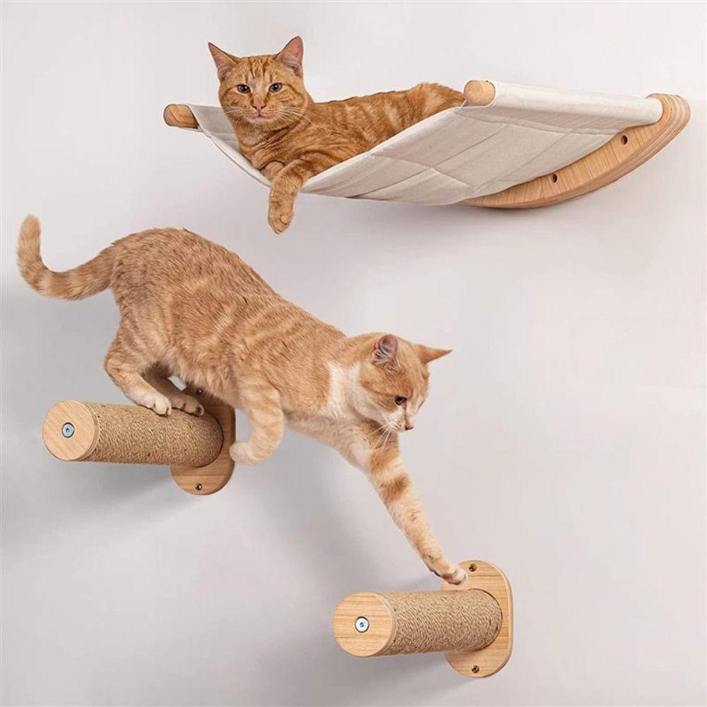 Space Saving Sisal Rope Cat Stairs Wooden Wall Mounted Cat Hammock Cat Jumping Platform  Playing