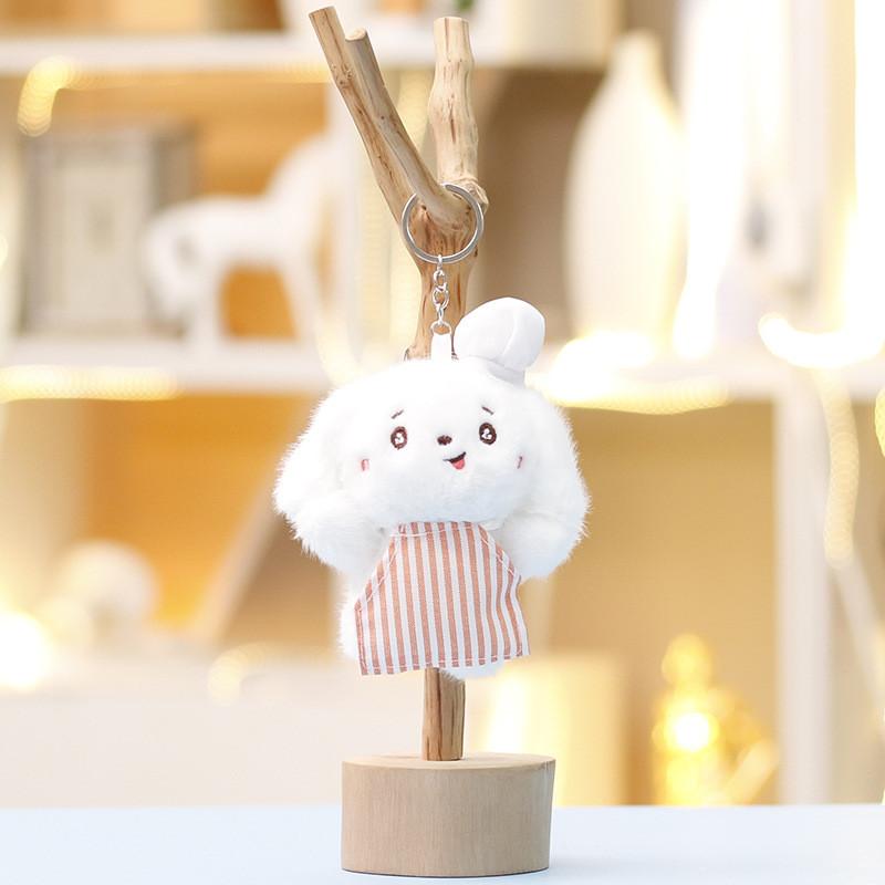 Plush Dog Keychain With Striped Apron Design For Car Bag Decor And Gift