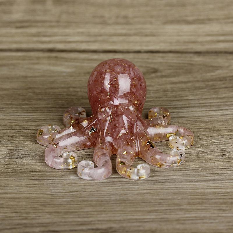 Miniature Octopus Statue Natural Crystal Agate Stone Crushed Stone Dropper Resin Squid Home Tabletop Landscape Ornaments Crafts