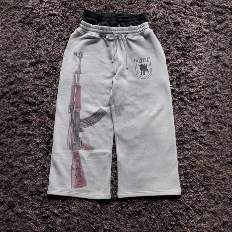 European and American Double Waisted Embroidered Street Folding Couple Sweatpants