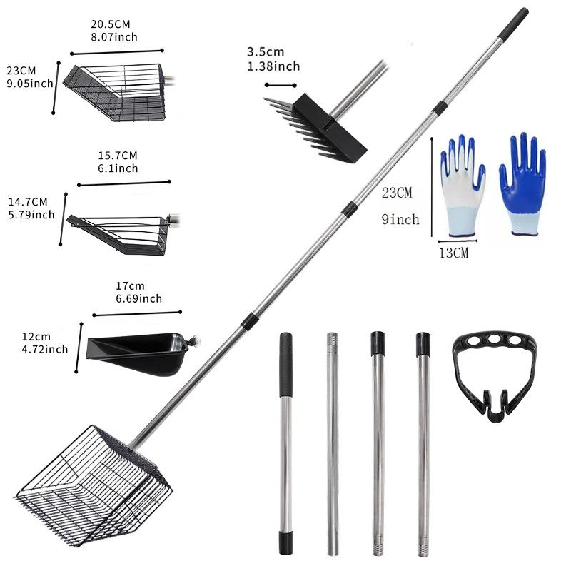 

Многофункциональный совок для навоза из нержавеющей стали, регулируемый совок для уборки фекалий длиной 169 см с эргономичной рукояткой чёрный