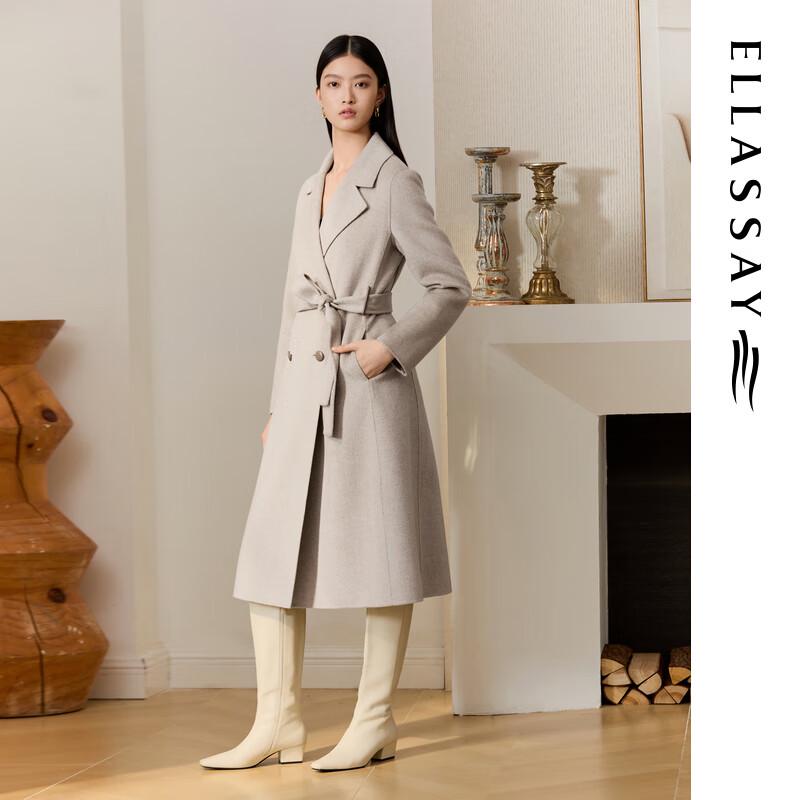 ELLASSAY Women's 2025 Autumn/Winter Merino Wool Classic Double-Breasted Long Coat