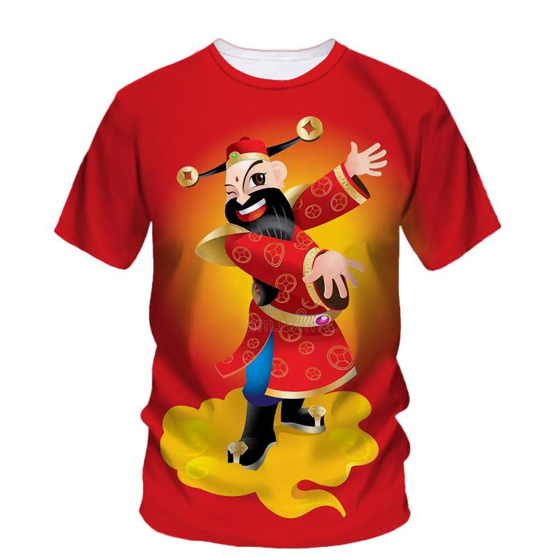3D God Of Wealth Printing Men T-shirt Chinese New Year Graphic T-shirts For Men Fashion Cool Streetwear Short Sleeve Women Clothes