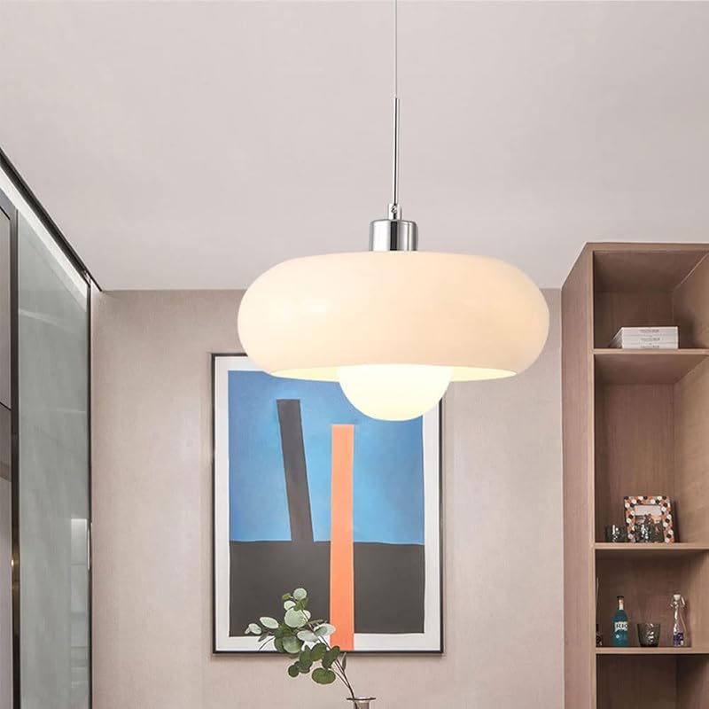 

Mid Century Milk Glass Light Chrome Orange Glass Large Drum Lighting Fixture White Hanging Light Nordic Modern Chandelier for Dining Room Kitchen білий