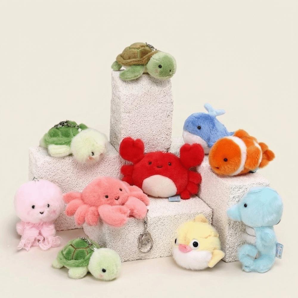 Cute Mini Marine Animal Plush Doll Funny Stress Relief Squeeze Toy Plush Keychain Cartoon Plush Pendant Keychain Decor