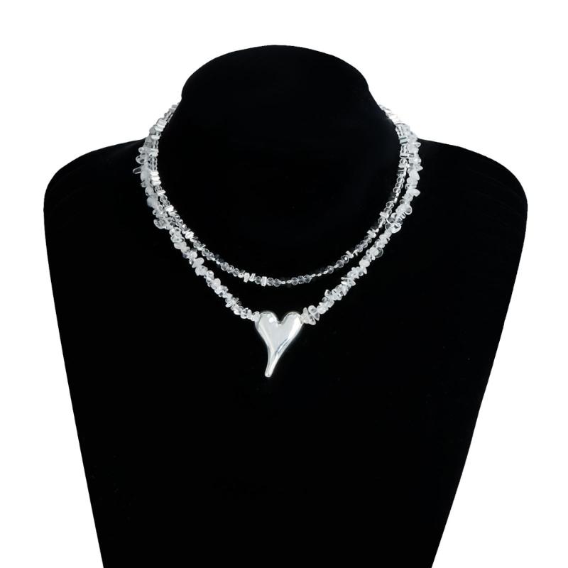 Fashionable Natural Stone Heart Pendant Necklace Adjustable Length Neckchain Lightweight Jewelry For Casual Or Party