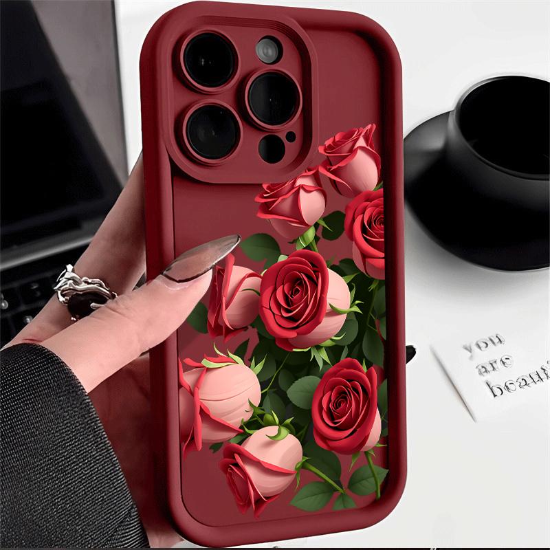 Romantic Red Rose Phone Case For iPhone 17 16 15 14 13 12 11 Pro Max For iPhone 16 15 14 7 8 Plus XS XR X Silicone Bumper Cover