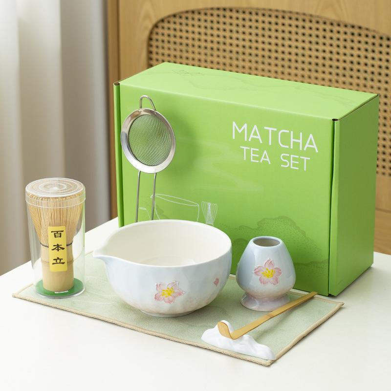 Bamboo Matcha Whisk Set Ceramic Tea Bowl Traditional Japanese Tea Making Tools Home Kitchen Accessories Gift