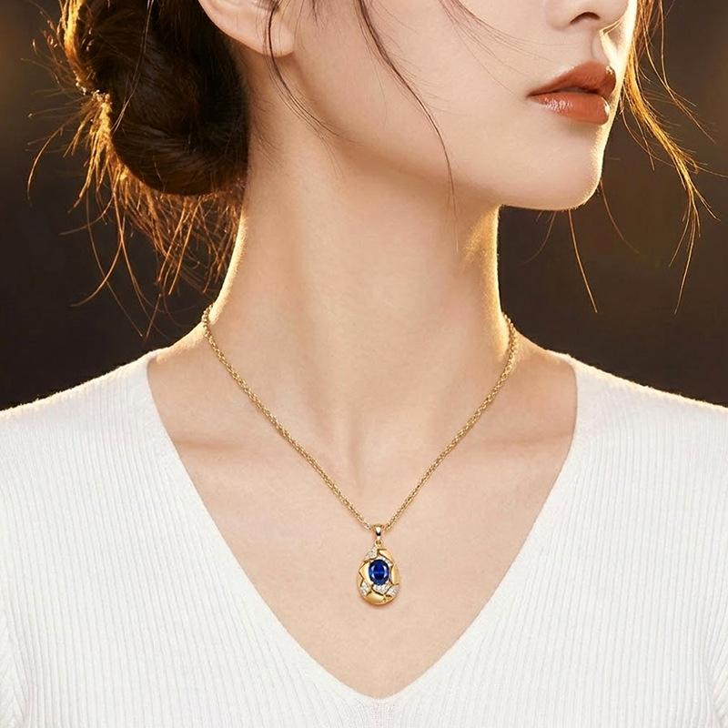 925 Sterling silver sapphire zircon necklace, light luxury high-end collarbone chain, fashionable women's high-end jewelry, daily wear jewelry gifts