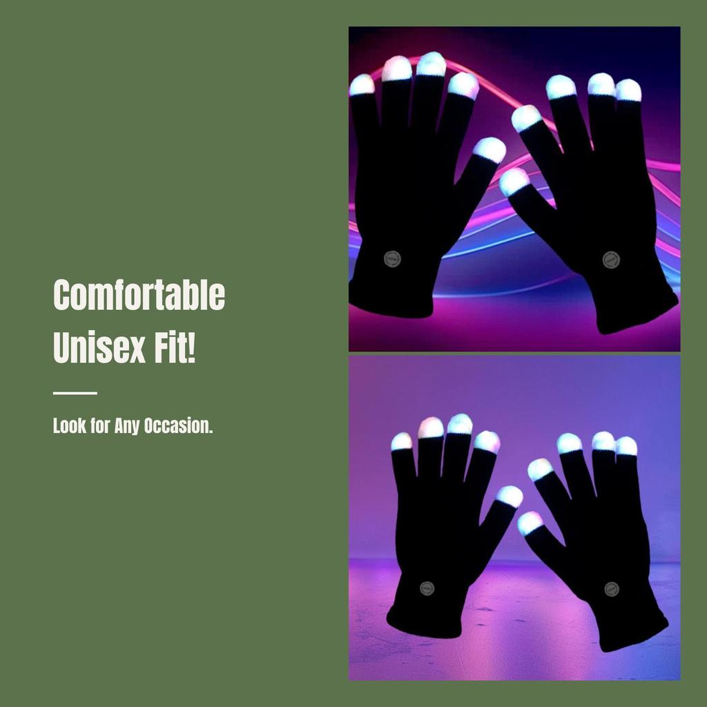 LED Gloves 7 Colors Glowing for Game Light Show Concert Halloween Costume