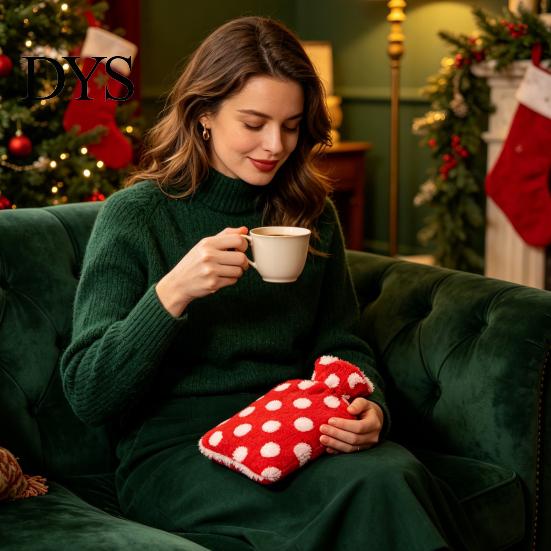 Thickened Hot Water Bottle 500/1000/2000ML Christmas Bottle, PVC Bag with Plush Cover, Leak Proof Pouch Long Lasting Heat Retention, Winter