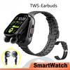 2-i-1 AMOLED Skærm Smartwatch til Mænd Med Øretelefoner Bluetooth Headset Højttaler Tracker Musik Sportsur Mænd Vandtæt Smartwatch