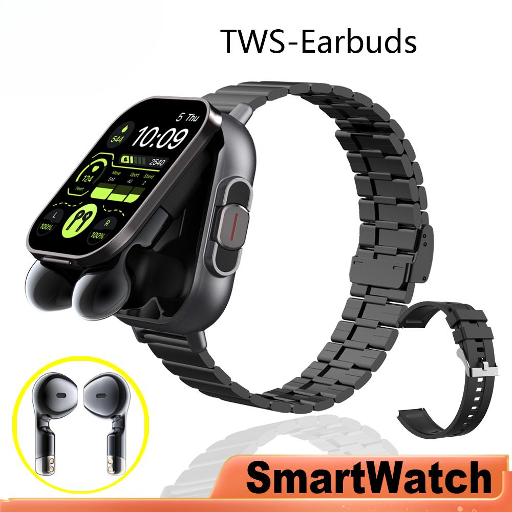 

Смарт-годинник 2 в 1 з AMOLED-екраном для чоловіків із навушниками Bluetooth-гарнітура, динамік, трекер, музичний спортивний годинник, чоловічий водонепроникний смарт-годинник