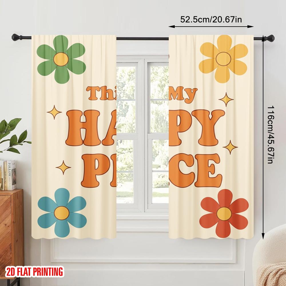 2pcs 2D Flat Printing Curtain Retro Flower Happy Place Fabric Without Electricity Family Party Use for All Occasions