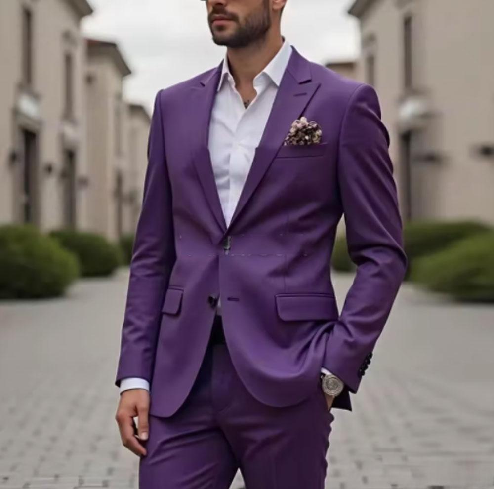 Black Men's Suits Single Breasted Peak Lapel Slim Fit Male Clothing Luxury 2 Piece Jacket Pants  Wedding Full Sets 2025