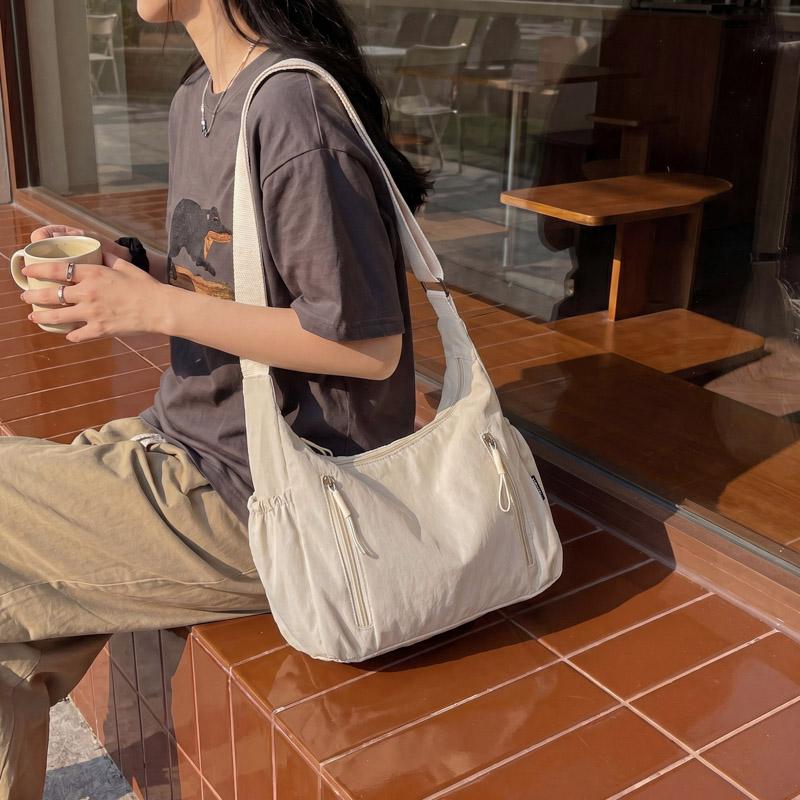 Casual Nylon Crossbody Shoulder Bag with Multiple Zipper Pockets Adjustable Strap Lightweight Hobo Purse