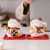 4.2 Inch Ceramic Maneki Neko Ornament Lucky Cat Centerpiece Mascot Figurine Money Box Blessing Fortune Cat Home Decoration Gift