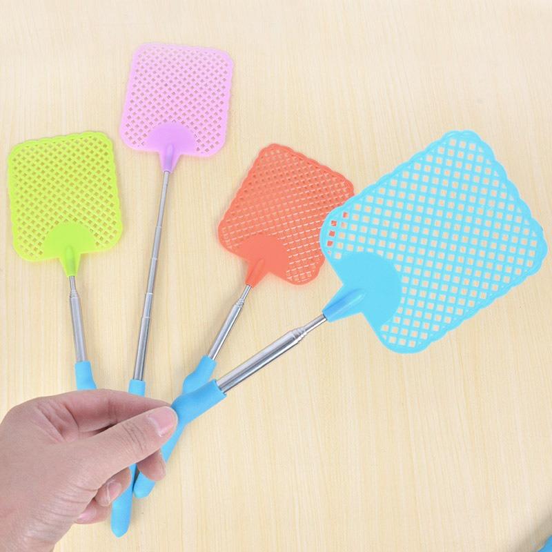1/2pcsMini Retractable Plastic Fly Swatter; Stainless Steel Non-slip Handle; Summer Mosquito Swatter; Fly Killer For Home Garden