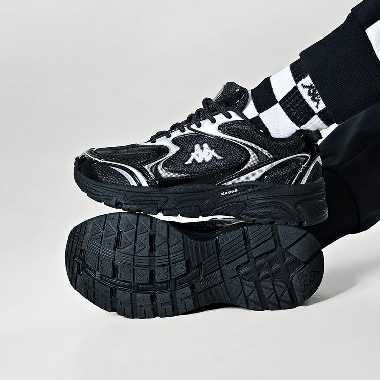 Kappa Fabric Synthetic Leather Trendy Comfortable Versatile Casual Low-Top Dad Shoes Unisex Sneaker Black K0DZ5MC39-990