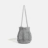 Niche Handmade Crochet Woven Bag with High-end Feel, Hollowed Out Large Capacity Water Bucket Bag, Sparkling Silver Wire Shoulder Bag
