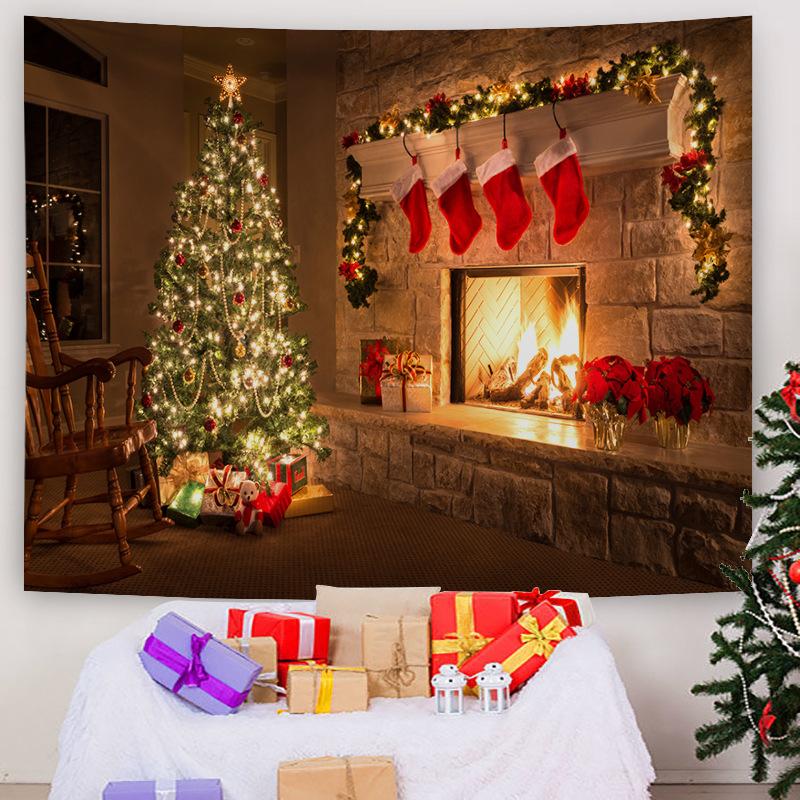 Customizable Christmas Backdrop Nordic-style Cross-border E-commerce Fireplace Tapestry Home Decor Photo Prop Hanging Cloth