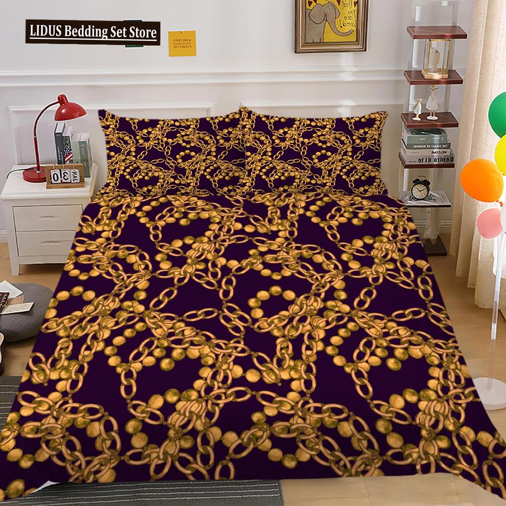 Dark Gold Duvet Cover Set Dull Gold Patterns 3D Luxury Printing Comforter Cover King Queen For Teens Adult Polyester Bedding Set