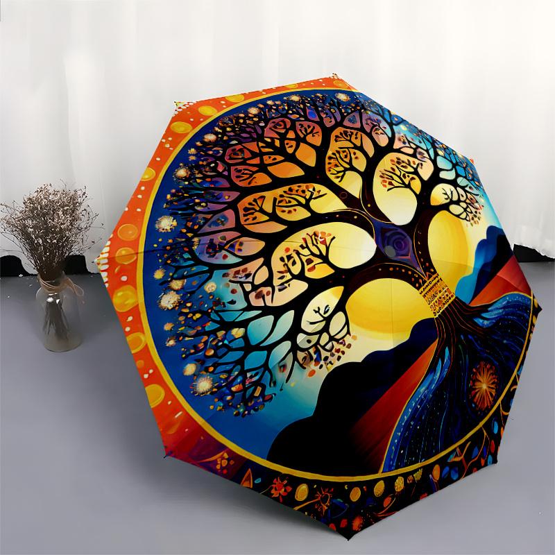 Colorful Tree of Life Mandala Umbrella, Portable 3-Fold Umbrella for Men & Women,Christmas Gift ES64
