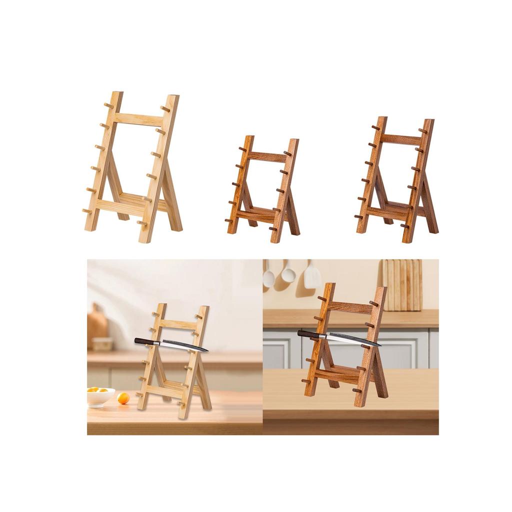 Salmon Knife Shelf Knife Organizer Rack Wooden Knife Storage Rack for Desktop