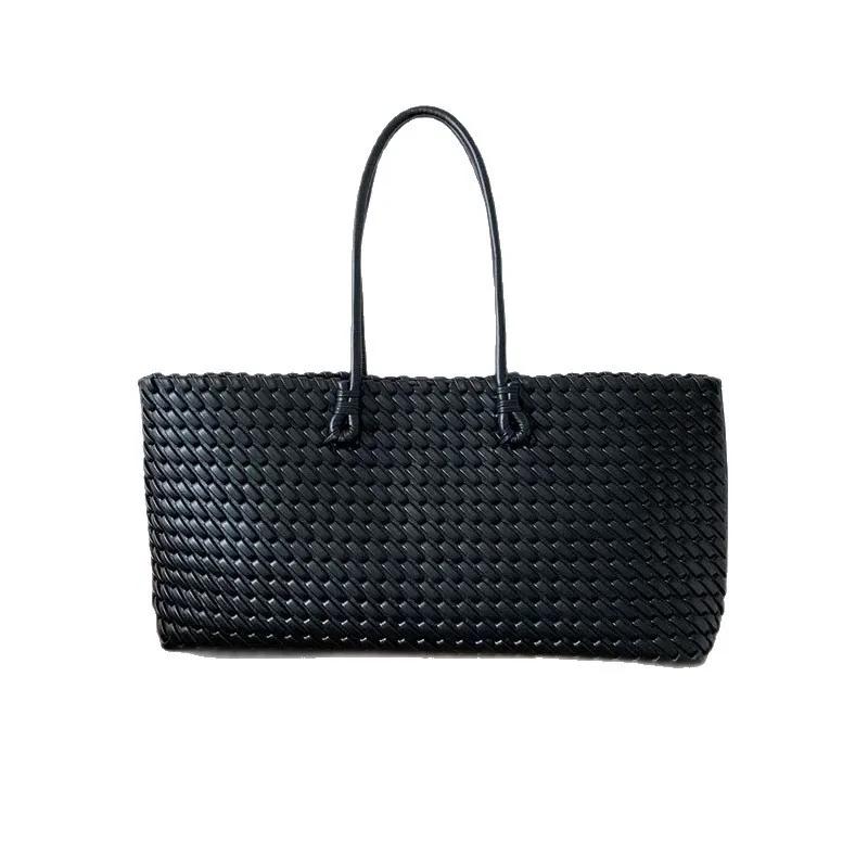 

Women s Slouchy Pu Leather Woven Tote Bag Satchel Hobo Bag Woven Shopper Designer Drawstring Inner Casual Commuting Shoulder Bag чорний