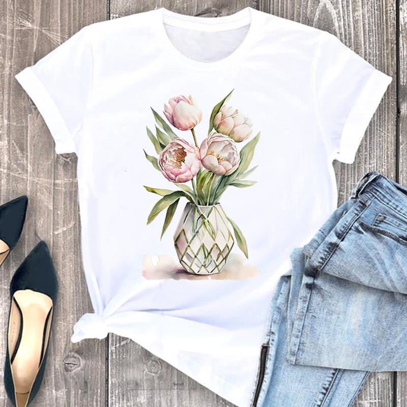 Evropská velikost Tričko Dámské Kreslený Lesní Trend Roztomilé Dámské Krátký Rukáv Oblečení Potisk Módní Grafické Trička Dámské Tričko