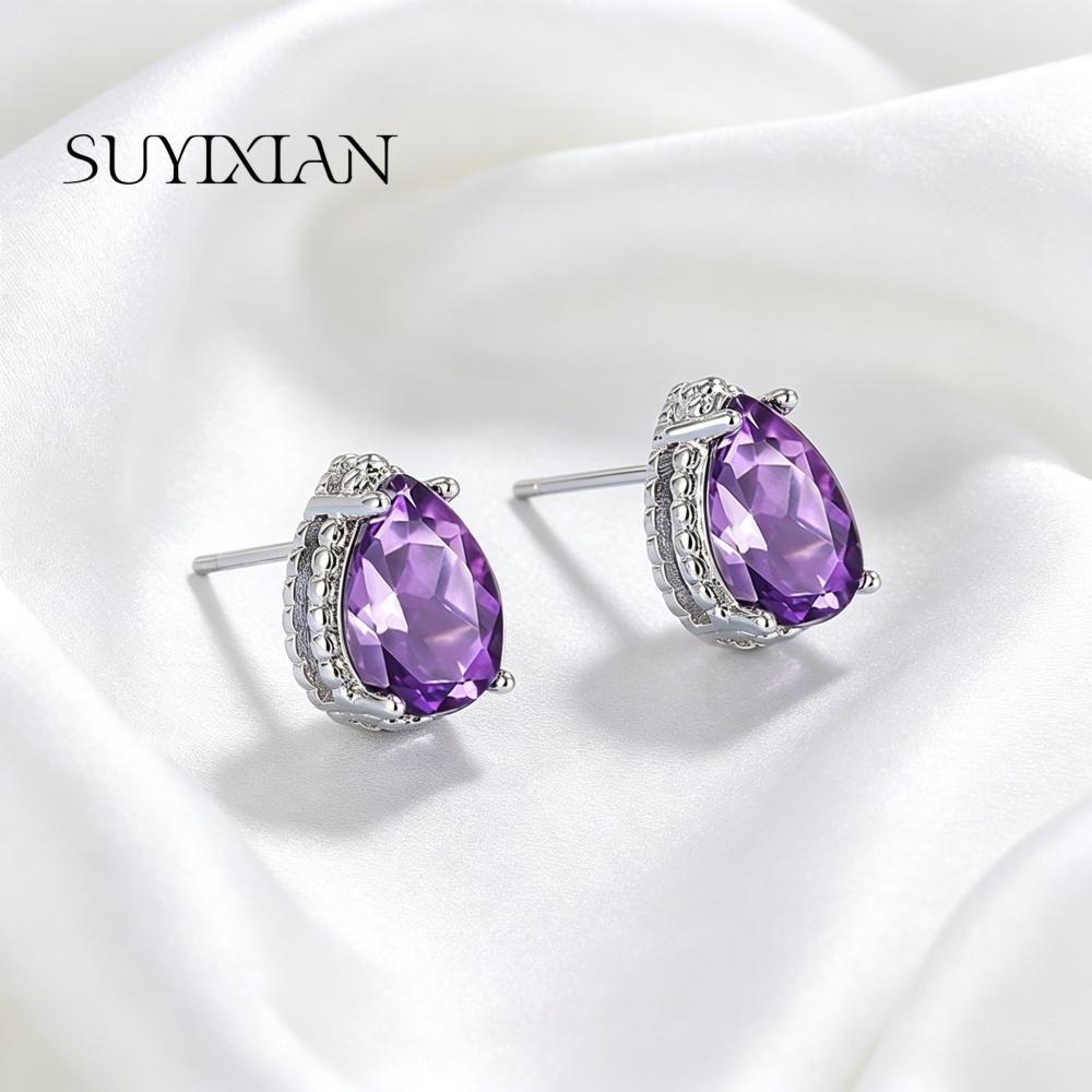 925 Sterling Silver Fashion Drop Color Zircon Stud Earrings, Anniversary, Birthday, Wedding, Party Gifts, Ladies Jewelry