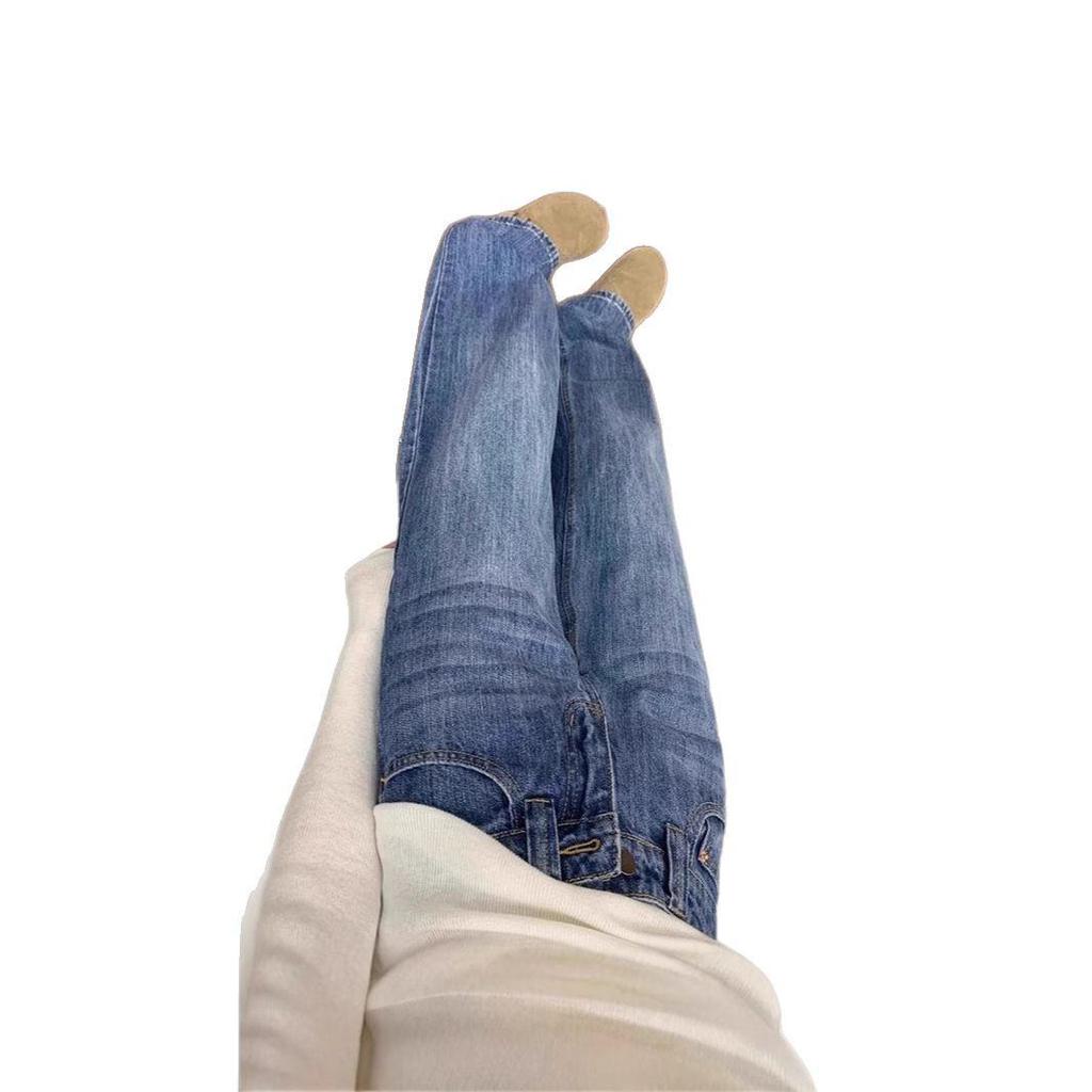 Jeans Dritti a Vita Media Lavati Retro da Donna - Estivi Loose Fit, Modellanti, Pantaloni a Gamba Larga Lunghi fino a Terra