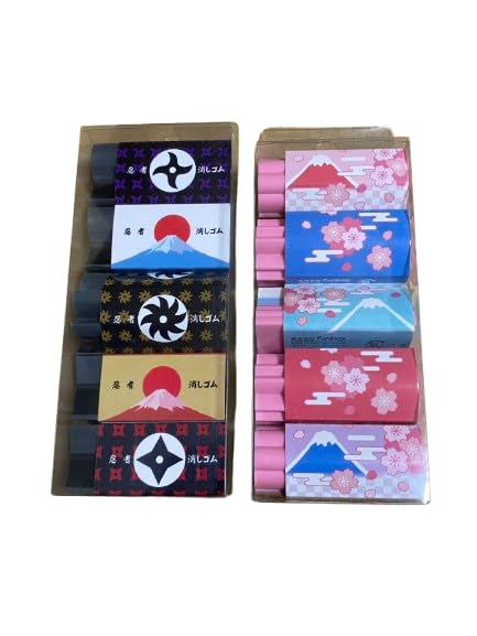 

Funbox Fuji and Cherry Shuriken Traditional Japanese Black and Pink Stationery Set Japanese-style Eraser, Mt. Blossom, Design, Patterns, Colors,