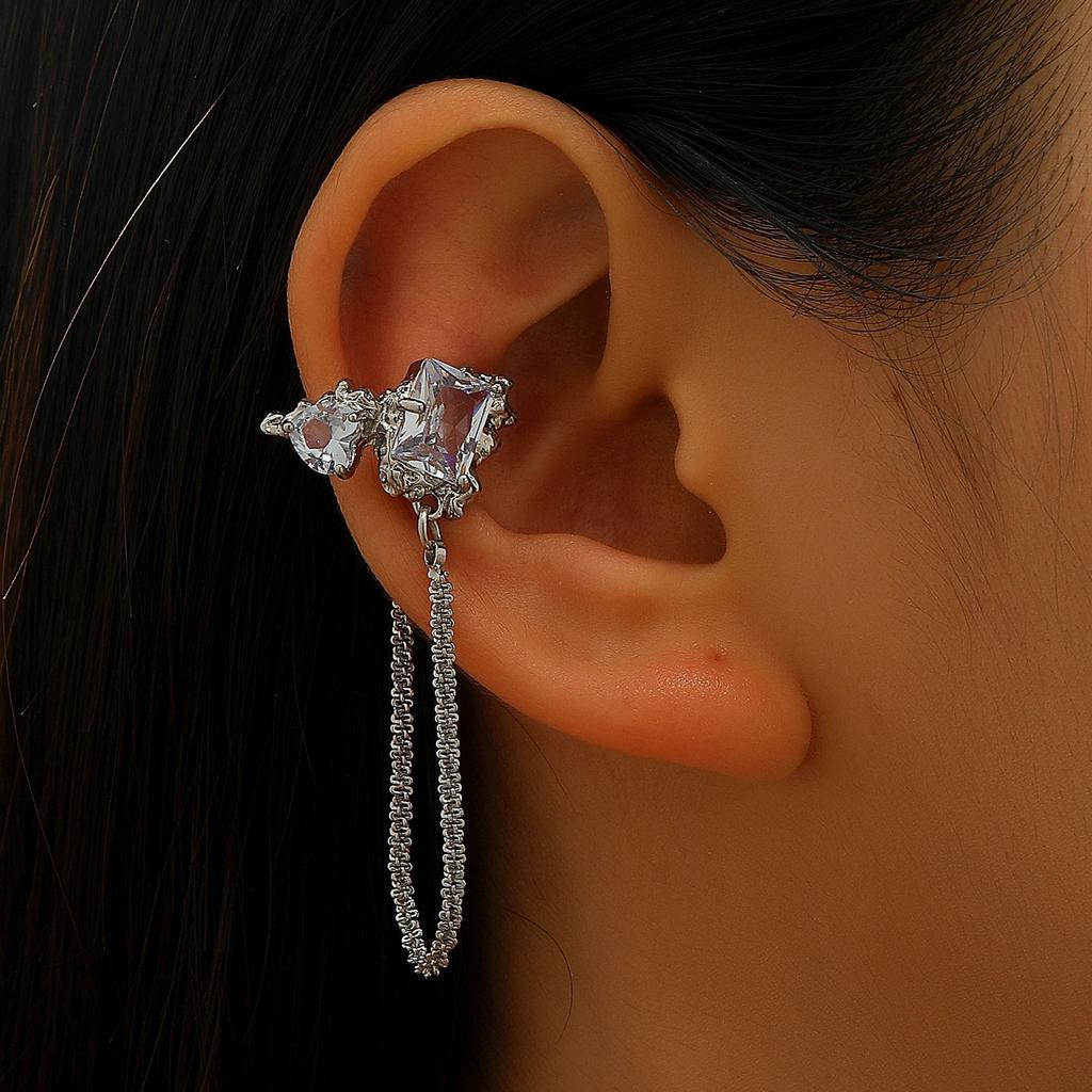 Stainless Steel Zircon Star C Shape Clip Earrings for Women Luxury Crystal Ear Cuff Without Piercing Girl Sweet 2000S Jewelry