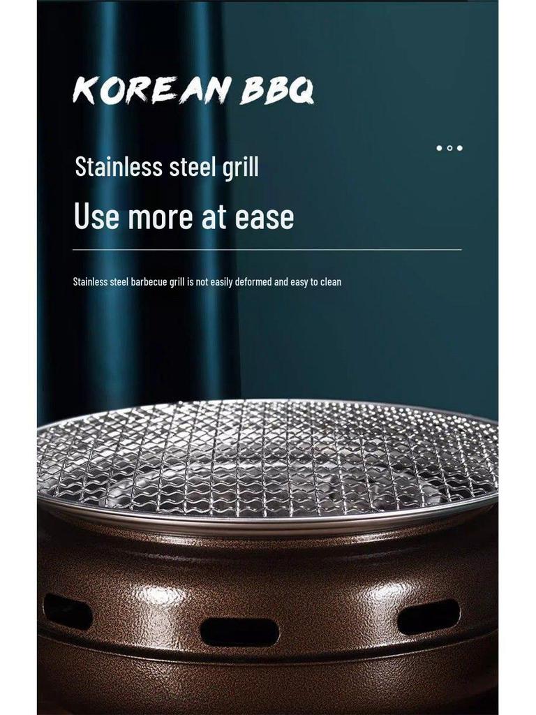 Korean Smokeless Charcoal Grill: Round Table Metal Iron BBQ & Tea Brewing Stove for Outdoors