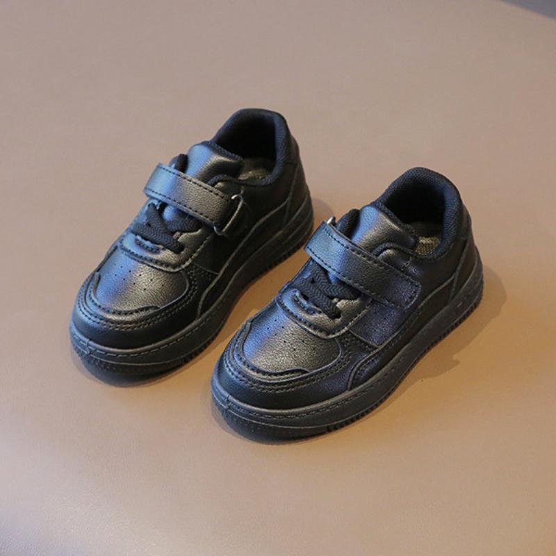 

Детская маленькая белая обувь Весна и осень Спортивная обувь для мальчиков и девочек Повседневная обувь на доске Кожаная поверхность Мягкая подошва Детская обувь 27 чёрный