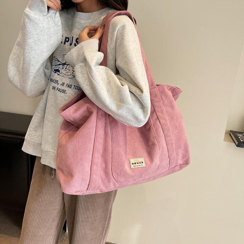 Borsa a tracolla in velluto a coste di grande capacità Borsa a mano da donna Borsa a tracolla in tinta unita