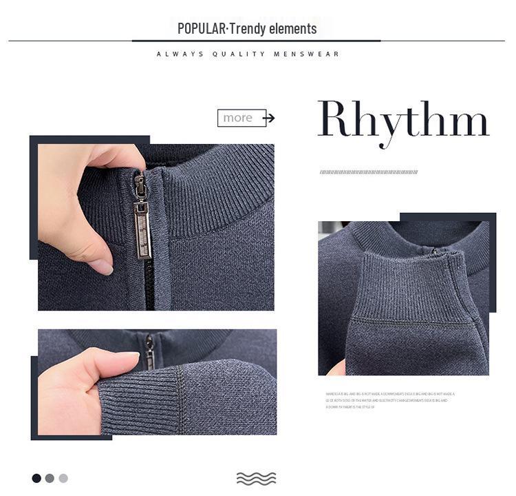 Men's Red Year of the Rat Warm Knit Sweater, Half-High Collar, Dad Style, Winter Wear for Middle-Aged & Elderly.