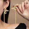 New Metal Tassel Drop Earrings for Women Double Butterfly Long Dangle Earrings Fashion Temperament Party Birthday Jewelry Gifts