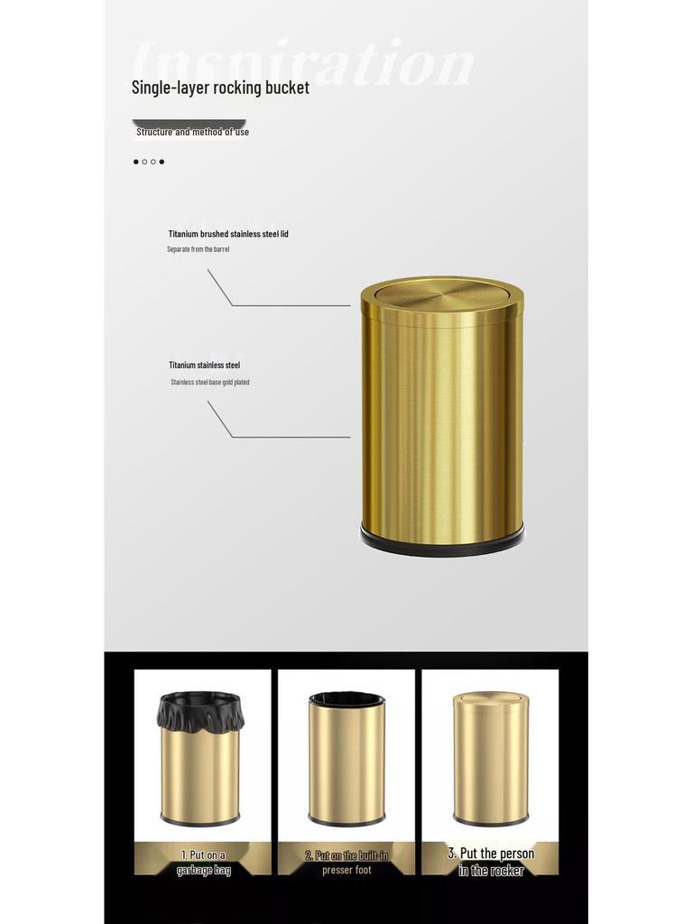 Stainless Steel Swing Lid Trash Can for Home and Kitchen, Light Luxury Design for Bathroom and Living Room.