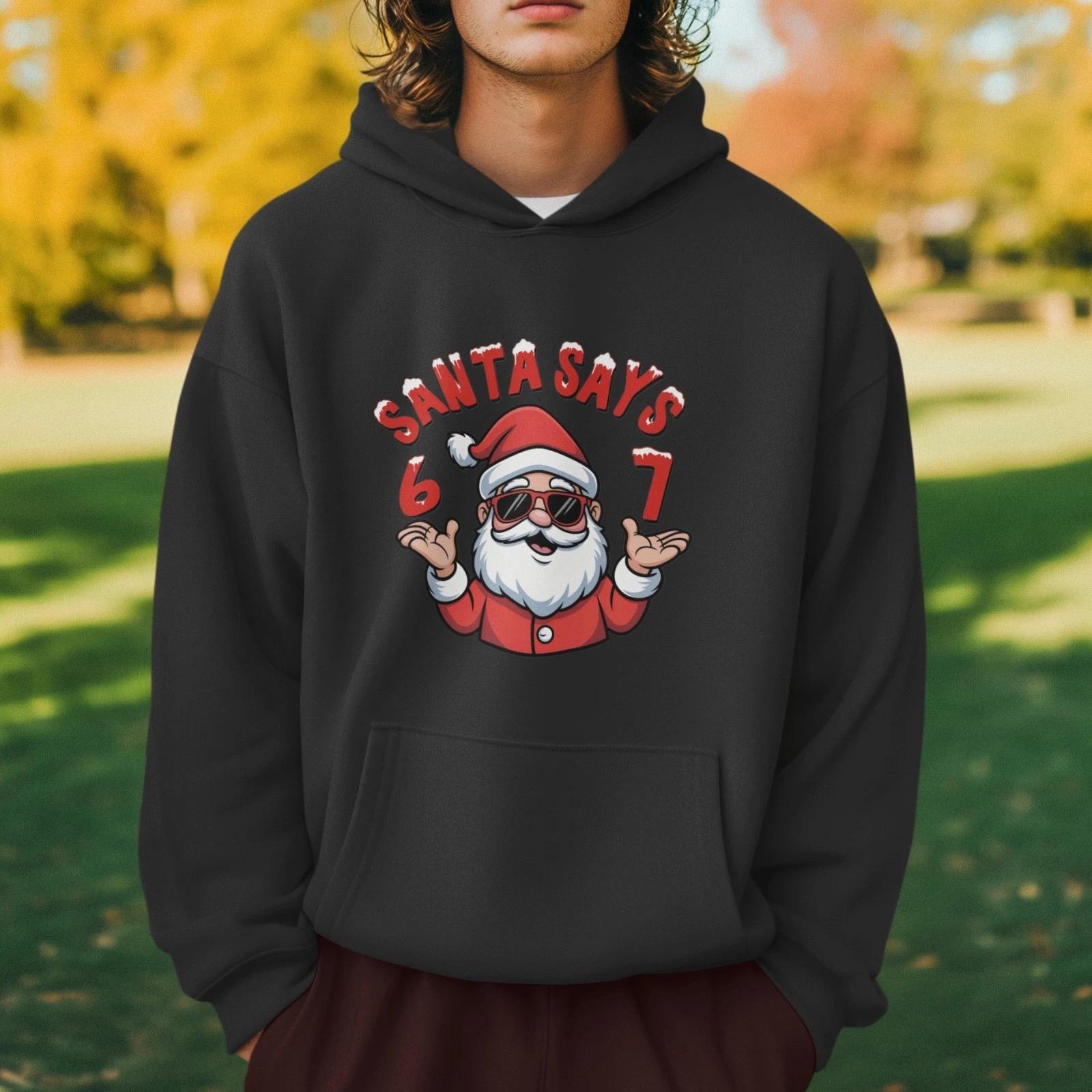 Santa Says 67 Meme Hoodie Funny Christmas Sweatshirt Holiday Vintage Style S