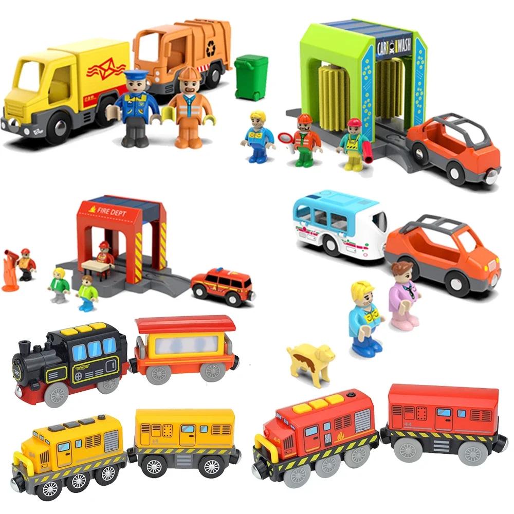 Non-Toxic Kids Battery Electric Train Toy Set Wooden Track Train Compatible With Wooden Track Railway Children'S Educational Toys Gifts