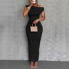 One Shoulder Bodycon Long Dress with Vertical Stripe