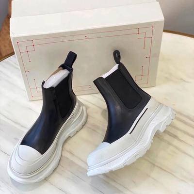 Kožené dámské boty Chelsea se silnou podrážkou Krátké boty Splicing Slip-on All-match boty