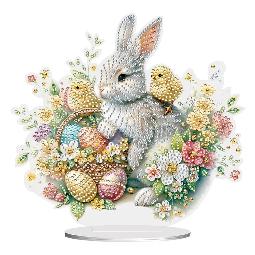 Special Shape Diamond Painting Tabletop Ornaments Kit Cute Rabbit Easter Desktop Diamond Art Kits Egg Flower for Adults Beginner