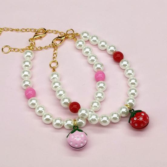 Yousheng Pet Necklace Adjustable Fake Pearl Decorative Bell Charm Cat Dog Necklace Collar Pet Supplies