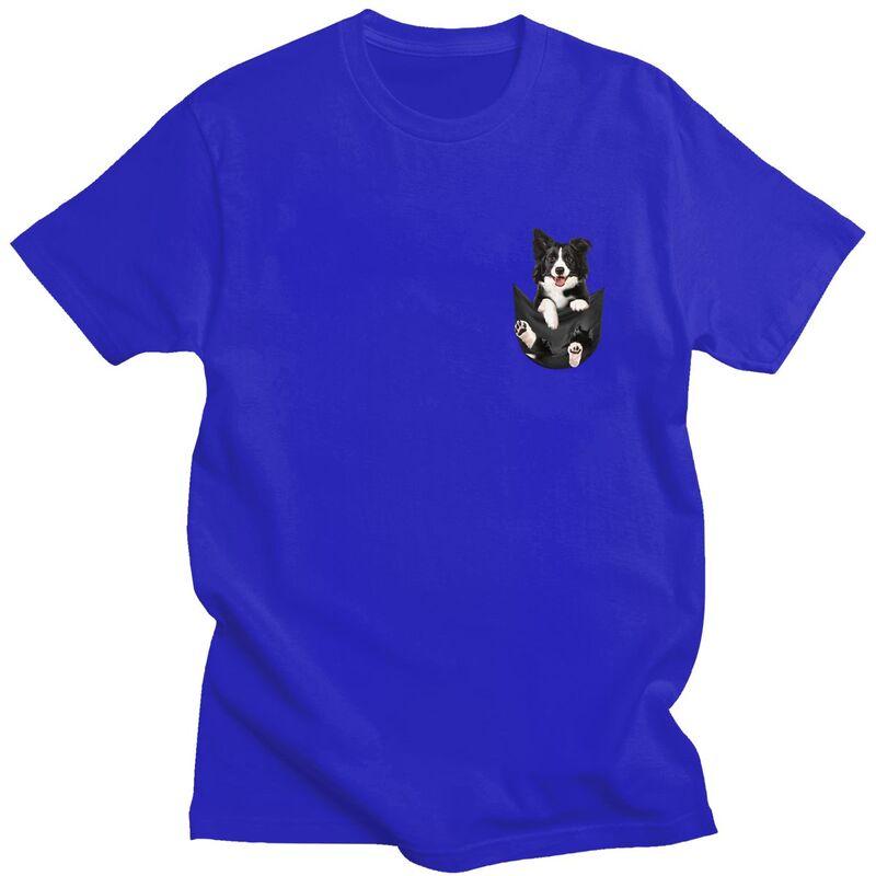 Custom Border Collie In Pocket Tshirts for Men Short Sleeve T Shirt Tshirt Loose Fit 100 Cotton Tees Gift Idea