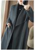 2025 Autumn/Winter Korean Style Double-Faced Wool Coat with Belt and Large Lapel, Over-the-Knee Mid-Length
