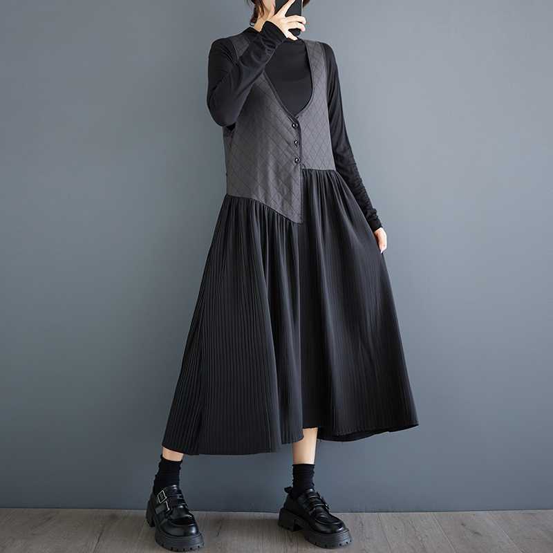 Niche Design Irregular Splicing V-neck Fashion Temperament Versatile Sleeveless Dresses