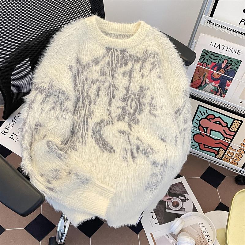 Unisex Sweter z Sztucznego Futra Mink Tie-Dye Retro – Przytulny, Miękki i Ciepły Zimowy Dzianinowy